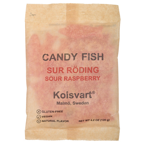 Kolsvart Sour Raspberry candy fish