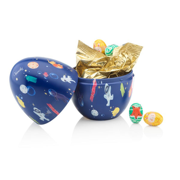 Open tin filled with mini Venchi chocolate Easter eggs 